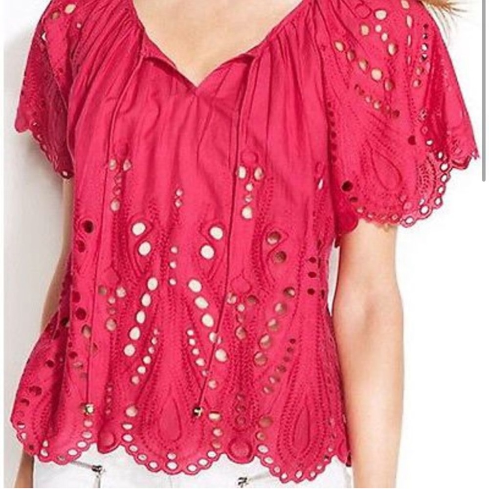 Michael Kors • Size M • Pink Eyelet • Peasant Top • Cotton • Tie front • Flowy